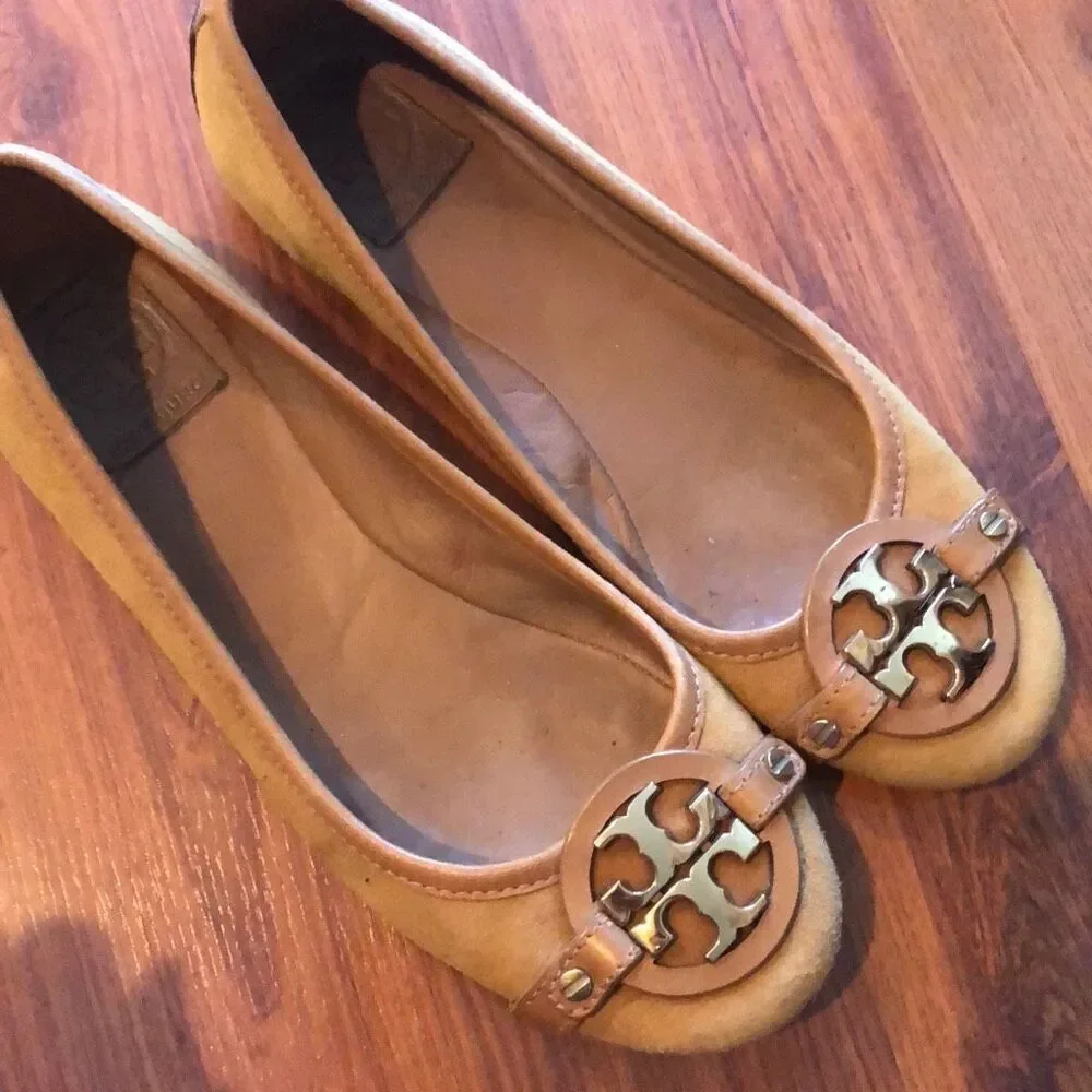 Tory Burch tan suede ballet flats size 8